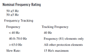 SEL-451 Nominal Frequency Rating Specification for Frequency Testing